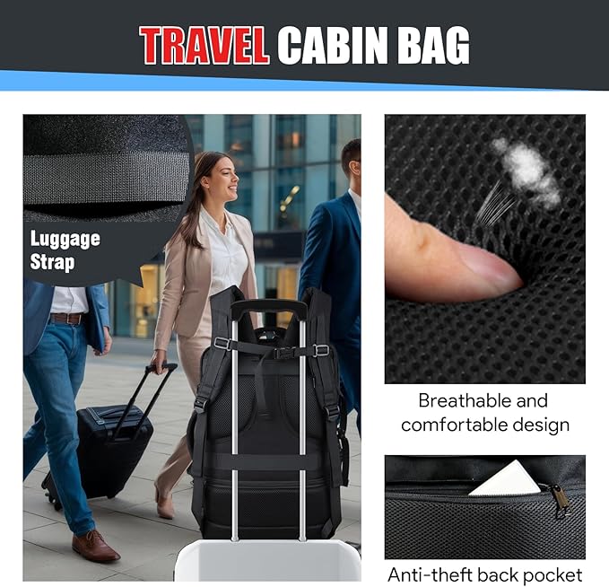 Extra Large Travel Backpack with LifetimeWarranty, Expandable Carry On Backpack with Waterproof Wet Pocket for Men Women, Anti-Theft TSA Flight Approved 18 Inch Laptop Duffel Bag for Travel, Black