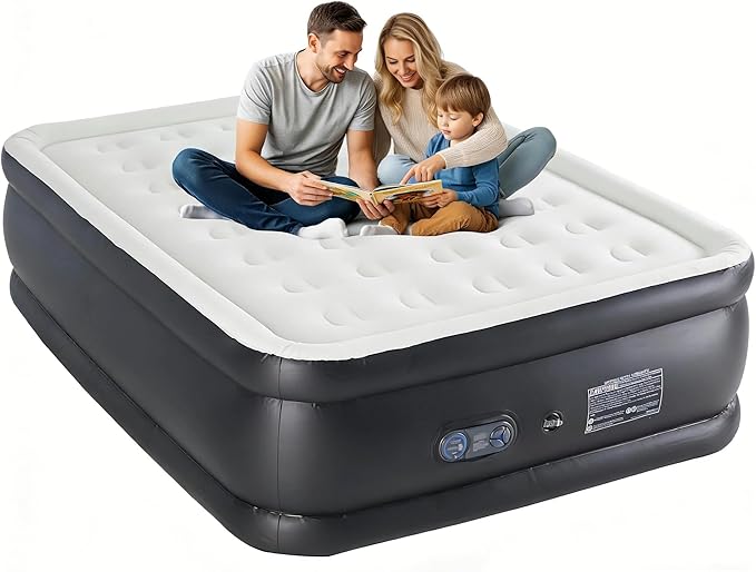 Simple Deluxe Queen Camping Air Mattress with Built-in Electric High-Speed Pump,Portable Foldable Waterproof Inflatable Camping Airbed with Carrying Bag for Travel & Home Guests