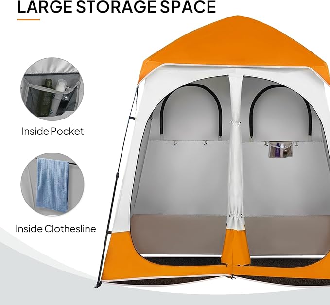 VINGLI 2 Room Shower Tent, 7.5 FT Instant Pop Up Shelter with Carrying Bag, Privacy Changing Room Tent,Perfect for Portable Toilet, Camping, Dressing, Outdoor Indoor, Easy Set Up
