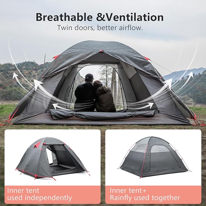 BISINNA Lightweight 3 Season Camping Tent for 2/2.5/3 Person, Waterproof UPF40+ Backpacking Tent with Double Layer Ventilation, Easy Setup for Family Camping, Hiking, Outdoor Adventures
