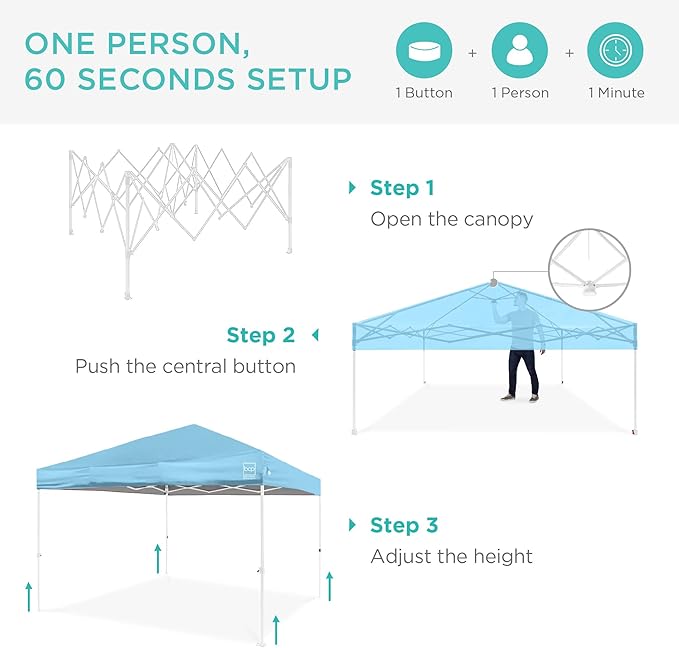 Best Choice Products 12x12ft Pop Up Canopy Tent, Outdoor Shade, 1 Person 1 Minute Set Up, Carry Case, 4 Weight Bags - French Blue/White