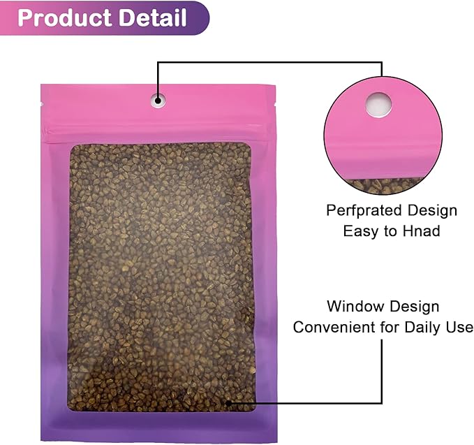 100 Pcs Resealable Mylar Bags, Gradient Color Food Storage Bags, Zip Bag Foil Bags Packaging Pouch for Food Storage, Sample, Small Business (Pink Purple, 4.7 X 7.1 Inch)