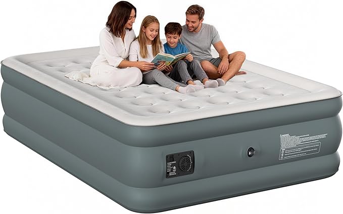 Queen Air Mattress with Built-in Pump, 18 Raised Inflatable Air Mattress, 800 lbs Max Honeycomb Comfortable Air Bed with Storage Bag, for Camping, Home and Guest Use