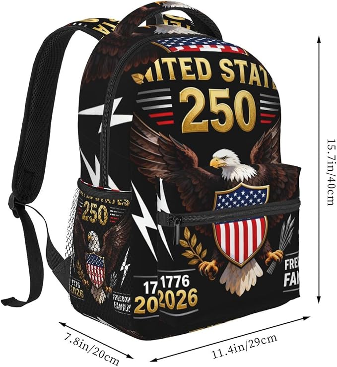 Men Women Lightweight USA 250th Anniversary America Patriotic Art Backpack Large Capacity Carry On Bag With Padded Straps for Sports Work Walking Cycling