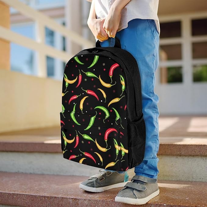 Supdreamc Polyester Daypack Backpack for Trekking Picnic Walking Cycling, Large Capacity Anti-Theft Multipurpose Shoulder Bag, Red Green Chili Pepper Casual Daypack