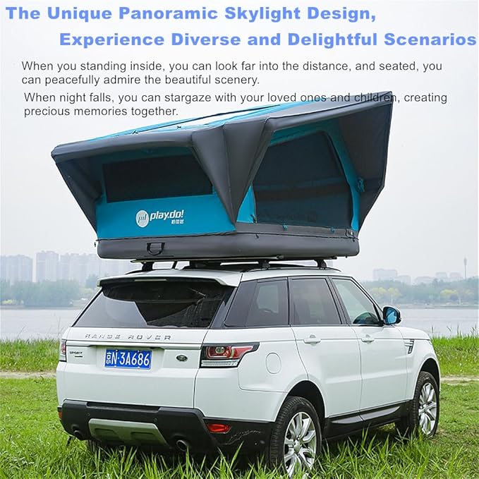 UNISTRENGH Waterproof Rooftop Tent, Portable Inflation Roof Top Tents Softshell, Pop up Roof-top Tent Camping for Jeep SUV Van Truck Car Tents with LED Lighting