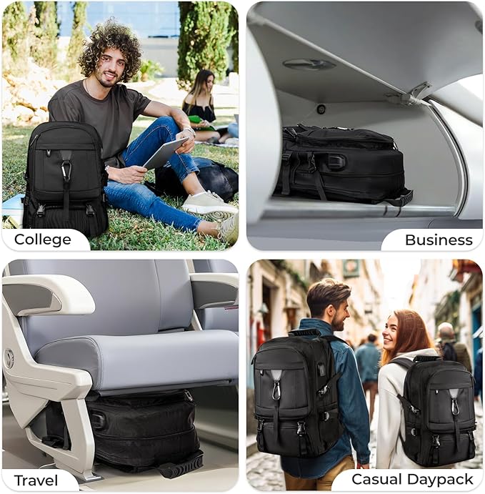 Large Travel Backpack for Men Women,Carry on Backpack with Shoe Compartment USB Charging Port,College Backpack,Bookbag fit 17.3 Inch Laptop for Business Hiking Camping (Fits 4.92-5.91 ft height)