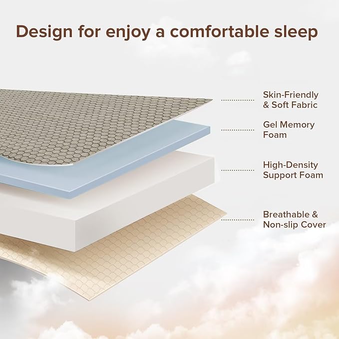 Memory Foam Trifold Mattress, Single Portable Floor Bed 4 Inch, Foldable Mat with Washable Cover, Handle & Non-Slip Bottom, for RV, Travel, Camping, Yoga, 75"x25"x4", Grey
