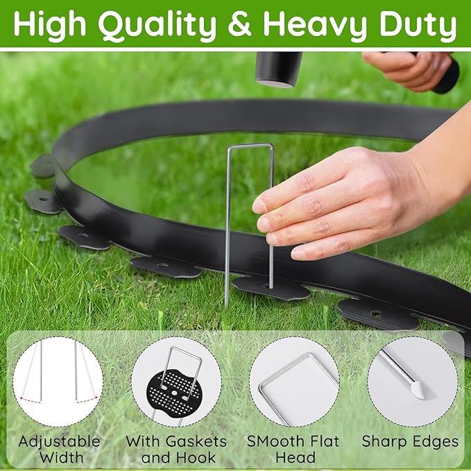 Greaner U-Shaped Landscape Staples, 6 Inch 120PCS Heavy Duty Landscape Fabric Staples with Gasket Kit and Pick Hook for Weed Barrier Fabric, Yard, Tents, Fences