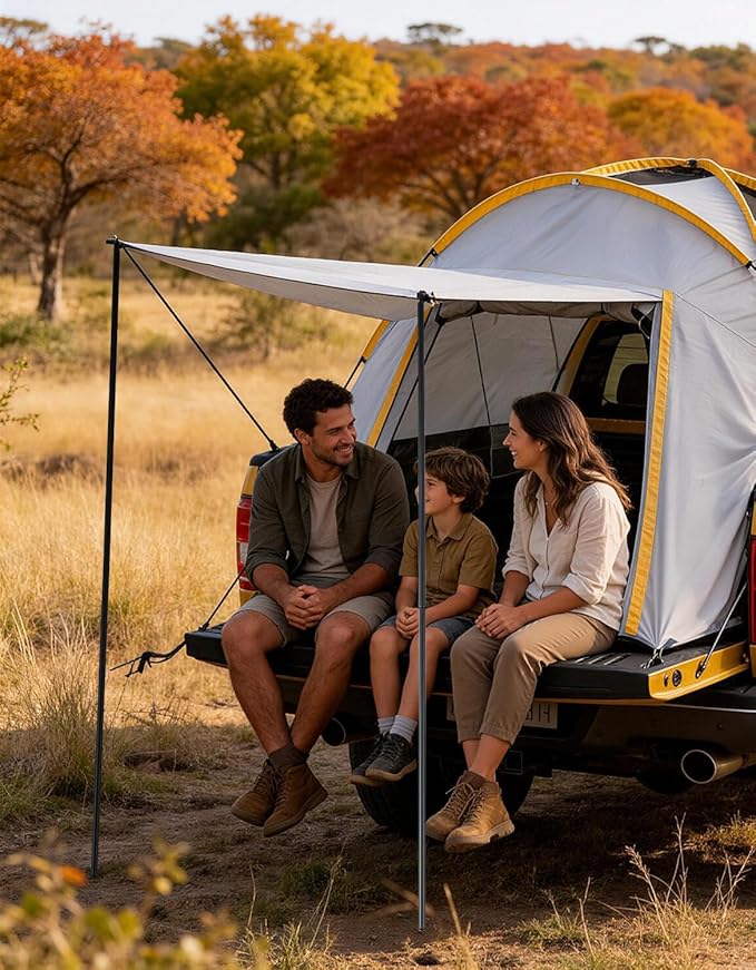 Truck Bed Tent with Awning Pickup Truck Tent for 5–8.2 ft Bed Waterproof PU3000 Oxford Camping Tent Portable Truck Camper for Chevy Silverado 1500 F150 Ram 1500