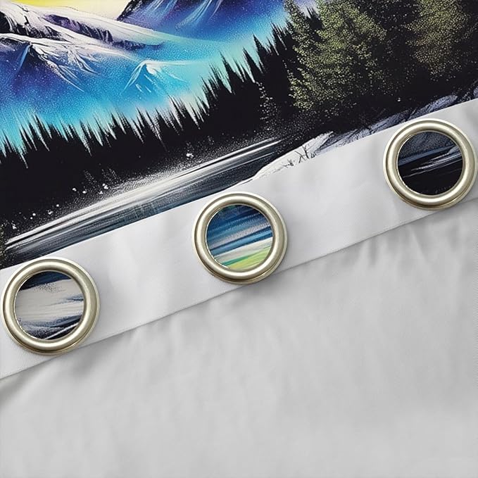 Manfei Northern Lights Blackout Curtains,Rainbow Starry Sky North Pole Dreamy Blackout Curtains,Snowmountain Pine Trees River Natural Boys Girls Room Decor,Blue Green 2 Panels,52Wx90L inch