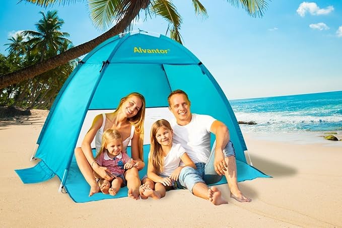 Alvantor® Beach Tent Beach Umbrella Outdoor Sun Shelter Cabana Automatic Instant Pop-Up UPF 50+ Portable Beach Shade Camping Fishing Hiking Canopy Easy Set Up Light Weight Windproof for 2-3 Person