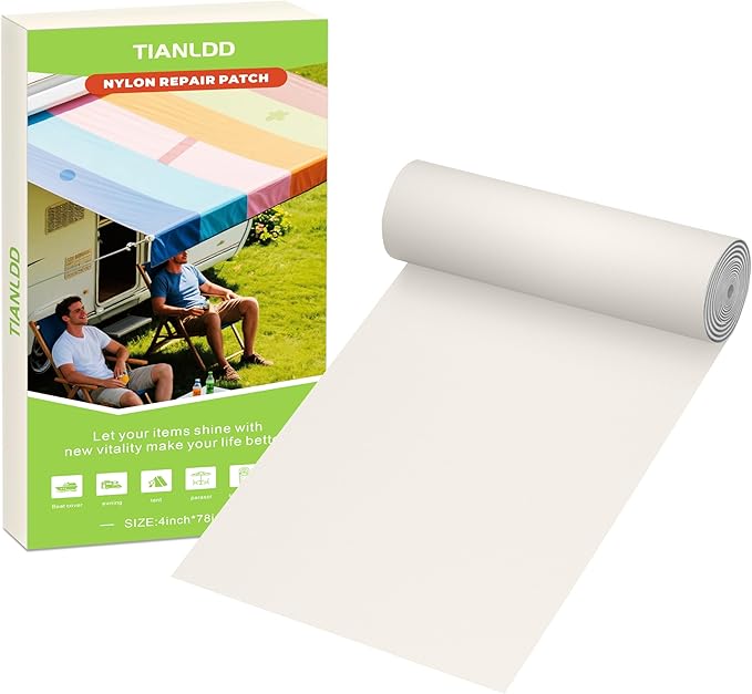 4x78in Nylon Repair Tape，Tent Repair Kit，Self Adhesive Waterproof Fabric Repair Tape for Tent, Umbrella, Sleeping Bag, Down Jackets,Knapsack.（White）