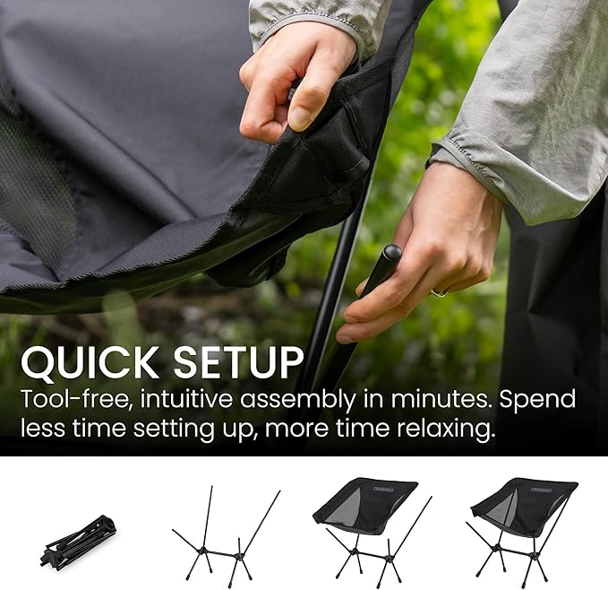 TSE LC100 Compact Camping Chair, 2lbs Super Lightweight Outdoor Folding Chair. Portable for Hiking, Beach, Festivals, Urban Use, or Garden Relaxation