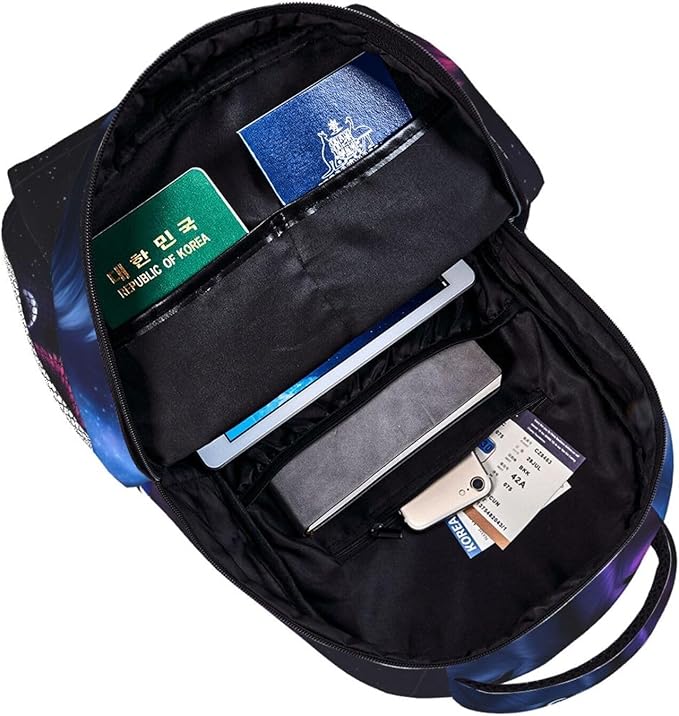 Daypack Backpack Anti-Theft Multipurpose Big Capacity Bookbag, Pink And Blue Cool Wolf Moon Art Business Computer Bag With Side Pockets