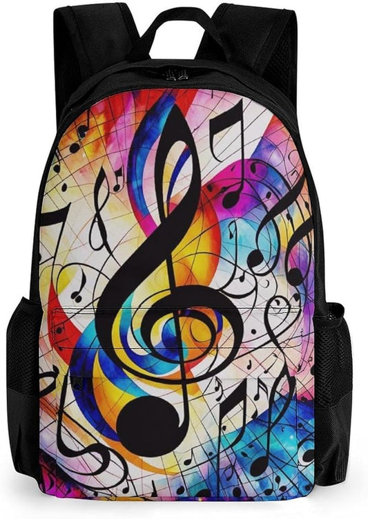Supdreamc Women Men Polyester Abstract Music Notes Colorful Casual Daypack Large Capacity Bookbag With Side Pockets for Sports Picnic Walking Cycling