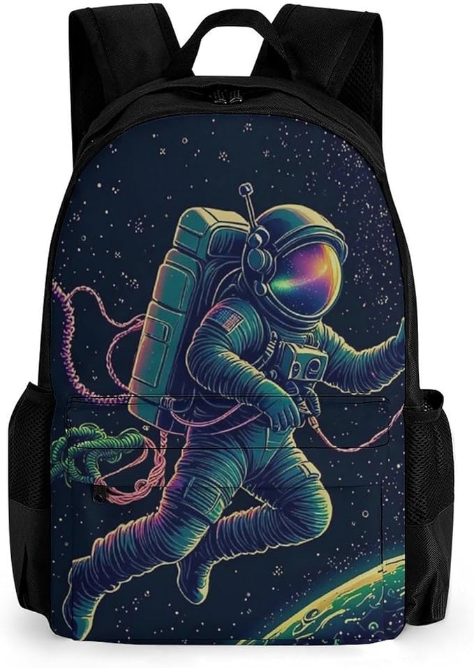 Men Women Lightweight Astronauta Trip Trippy Space Dreams Casual Daypack Large Capacity Bookbag With Adjustable Shoulder Straps for Gym Business Bicycle
