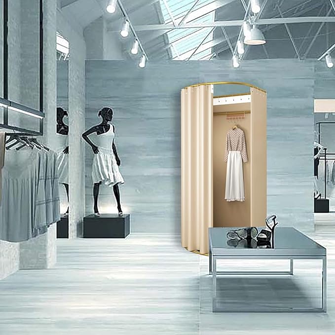 Clothing Store Fitting Room with Shading Curtain, Portable Temporary Mobile Privacy Protection Dressing Room, Foldable Mall Simple Changing Room and Temporary Mobile Room, 200x100x95cm (Beige)