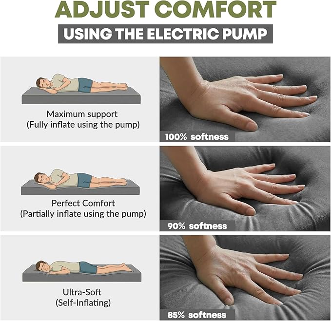 Self Inflating Sleeping Pad with Electric Pump, 4" Ultra-Thick Memory Foam Camping Pad, 4 Season Camping Mattress Pad with Removable Cover, Camping Essentials Gear for Tent Travel Car