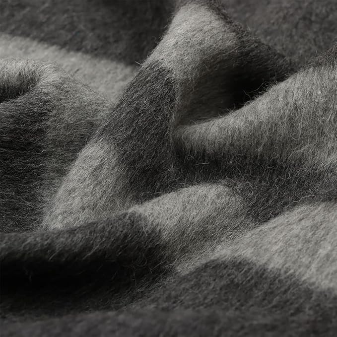 Thick Alpaca Wool Blanket Heavyweight for Camping Outdoors or Using Indoors | Soft Peruvian Alpaca Wool Blankets (Dark Gray - Soft Gray Stripes, Twin)