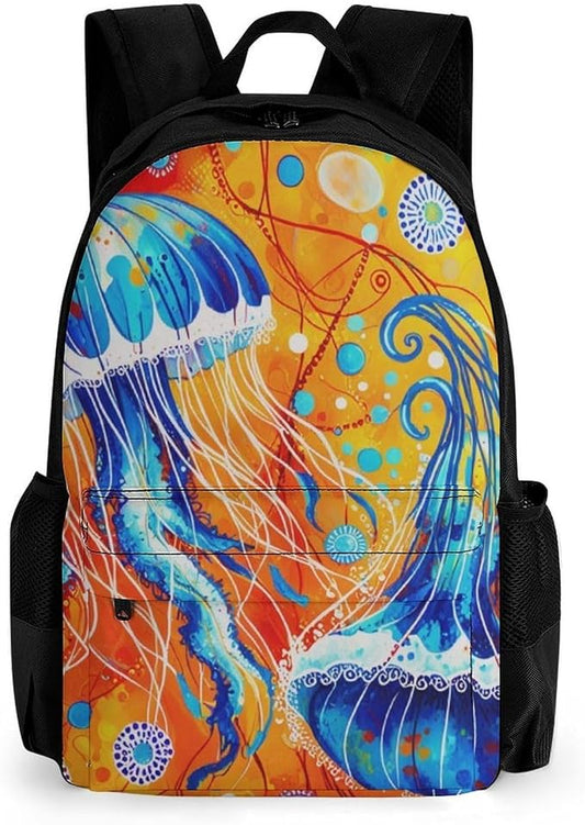 Supdreamc Daypack Polyester Anti-Theft Multipurpose Watercolor Ocean Sea Jellyfish Art Bookbag Big Capacity Gym Outdoor Hiking Backpack With Adjustable Shoulder Straps
