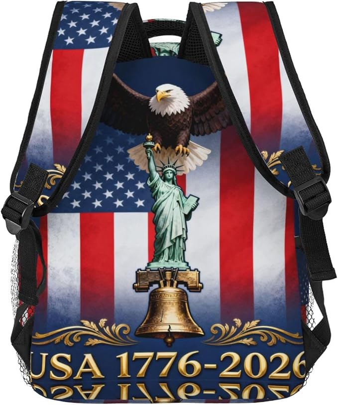 Men Women Lightweight USA 250th Anniversary America Patriotic Art Casual Daypack Big Capacity Bookbag With Padded Straps for Gym Travel Walking Cycling