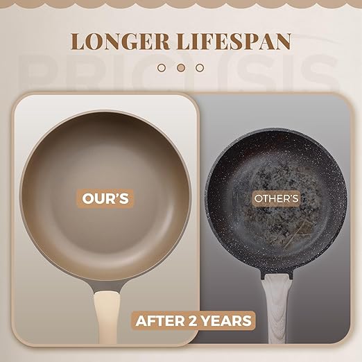 PRICUSIS Nonstick Frying Pan, 8/10/12 Inch Skillet with Stay Cool Handle, Stain/Scratch/Crack Proof, Induction Compatible & Oven Safe, Dishwasher Safe, PTFE & PFOA Free(10-Inch, Natural Linen)