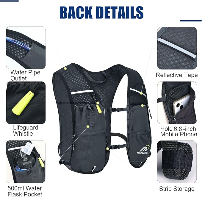 Running Vest for Women & Men, 6L Hydration Backpack with 2L Water Bladder, Lightweight Water Backpack for Trail Running, Marathon, Hiking, Cycling, Jogging, Adjustable Fit