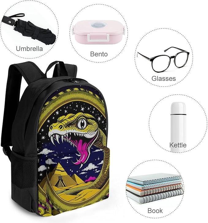 Supdreamc Lightweight Daypack for Camping Business Walking Cycling, Large Capacity Anti-Theft Multipurpose Bookbag, Egypt'S Mysterious Pyramids Golden Snake Art Gym Outdoor Hiking Backpack