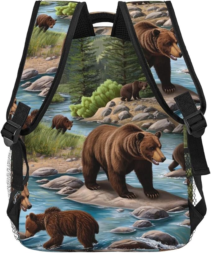 Rucksacks Lightweight Multipurpose Anti-Theft Bears Lovers Mountain River Pattern Shoulder Bag Big Capacity Traveling Camping Backpack With Side Pockets