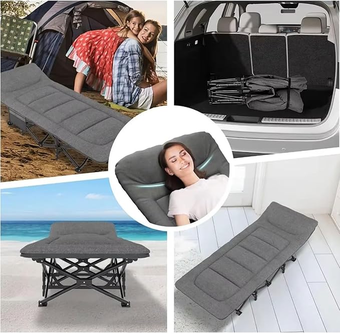 Camping Cot for Adults, Portable Folding Bed with Mattress and Carry Bag,Camping Bed with Side Pockets, Sleeping Cot for Office Home Nap, Outdoor, Camping, Travel, Supports 450 lbs