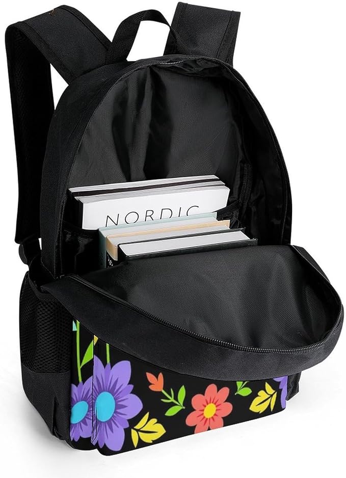 Men Women Lightweight Mexican Day Of Dead Flower Traditional Sugar Skull Casual Daypack Large Capacity Bookbag With Adjustable Shoulder Straps for Gym Business Bicycle