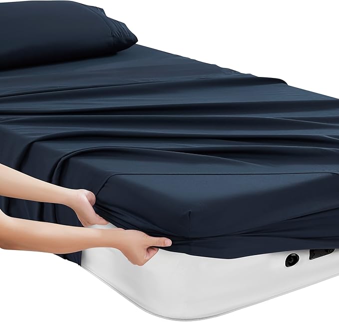 Camping Sheets Twin Size - Outdoor Air Mattress Sheet Set – Built-in Corner Straps for Air Mattress & Camping Use – Designed for Inflatable Beds & Tailgate Sleepovers, Navy