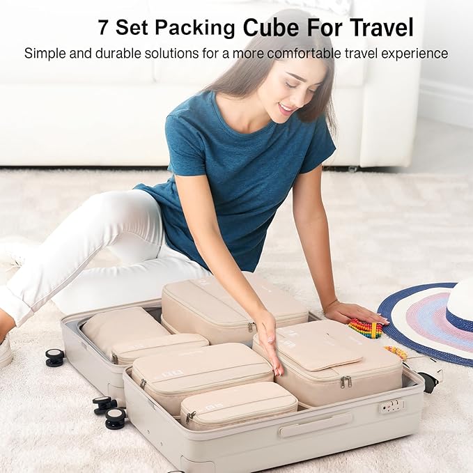 Hanke 7 Set Compression Packing Cubes for Travel, Expandable Large Packing Cubes for Suitcases and Backpack, Luggage Packing Organizer Bags with Double Zipper as Travel Essentials