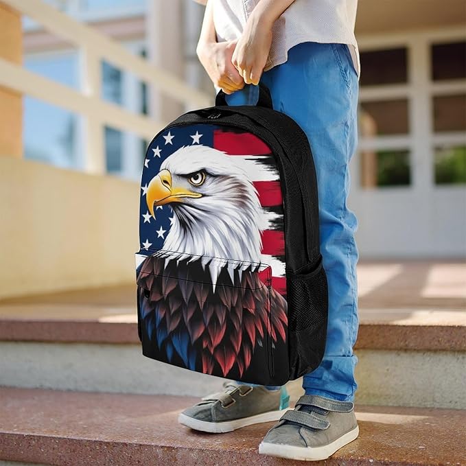 Supdreamc Lightweight Rucksack for Sports Travel Running, Big Capacity Multipurpose Anti-Theft Bookbag, Bald Eagle American Flag Travel and Sport Backpack Rucksack