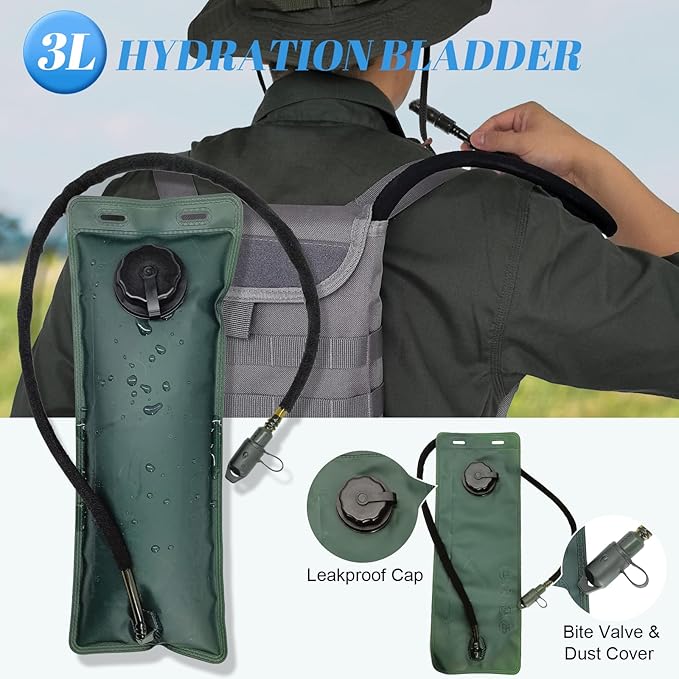 Tactical MOLLE Hydration Pack Carrier Backpack with 3L Water Bladder