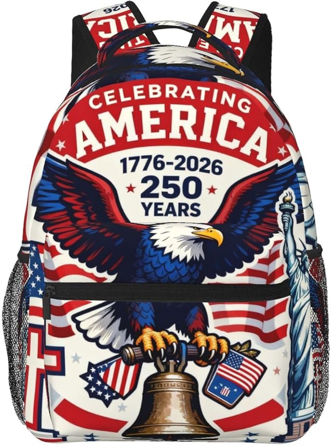 Lightweight Rucksacks for Camping Picnic Walking Cycling, Large Capacity Multipurpose Anti-Theft Carry On Bag, 250th Anniversary Freedom Eagle Art Travel Hiking Camping Rucksack