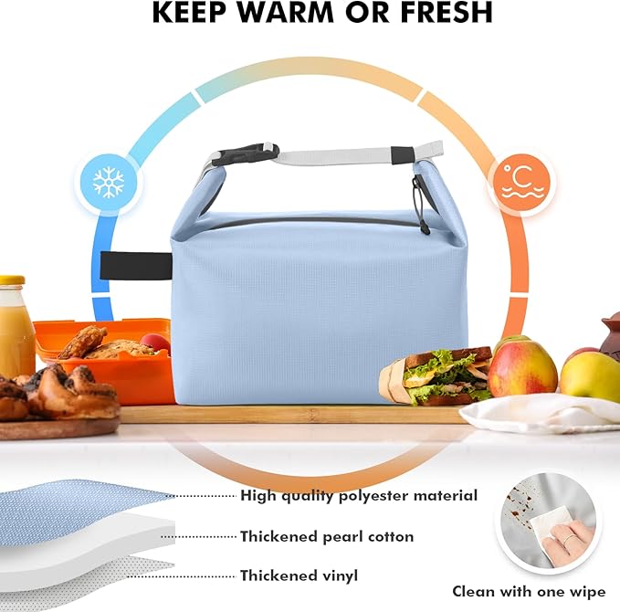 Lunch Bag for Women & Men Fresh Keep Lunch Box, Small Leakproof Cooler Bag Food Lunch Containers High Capacity Reusable Loncheras para Mujer for Work, Office, Picnic, Travel (Blue)