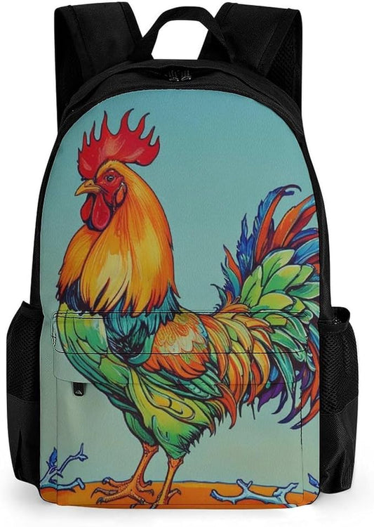 Daypack Polyester Anti-Theft Multipurpose Rooster Cock Art Bookbag Big Capacity Gym Outdoor Hiking Backpack With Adjustable Shoulder Straps
