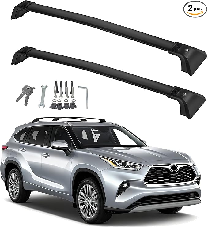 260lbs Heavy Duty Roof Rack Cross Bars for 2020-2025 Toyota Highlander (XLE, Limited, Platinum), Anti-Theft Locking Aluminum Cargo Rail for Roof Top Tent, Kayak, Canoe, Roof Box