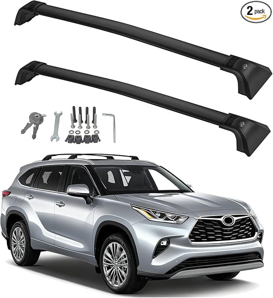 260lbs Heavy Duty Roof Rack Cross Bars for 2020-2025 Toyota Highlander (XLE, Limited, Platinum), Anti-Theft Locking Aluminum Cargo Rail for Roof Top Tent, Kayak, Canoe, Roof Box