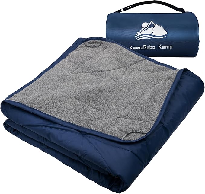 Outdoor Waterproof Blanket, Foldable Fleece Stadium Blanket for Outdoor Sports Event, Camping, Car, Pet, Picnics - Windproof, Wearable, Machine Washable 80" x 58" (Dark Blue)
