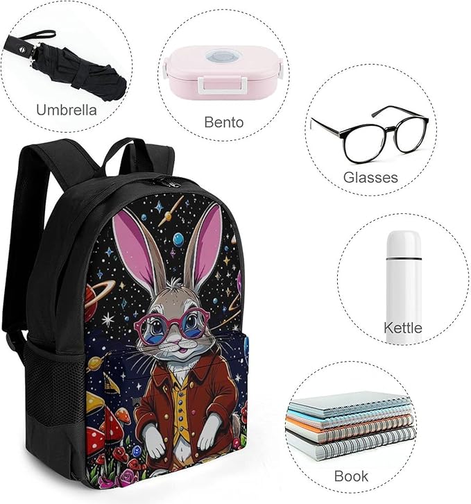 Rucksacks Lightweight Multipurpose Anti-Theft Psychedelic Rabbit Space Mushroom Art Shoulder Bag Big Capacity Traveling Camping Backpack With Side Pockets