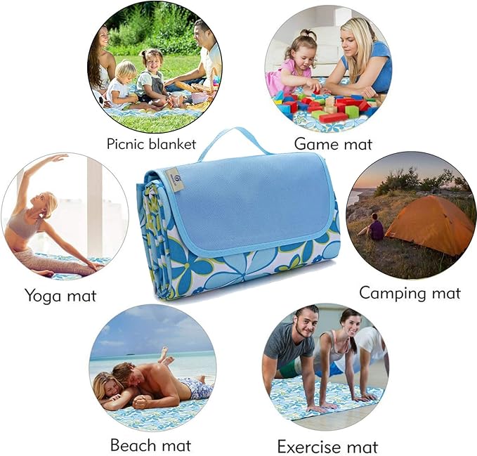 Picnic Blanket Beach Mat Extra Large Sandproof Waterproof Camping Blanket Portable Travel Blanket Play Mat for Outdoor Indoor Family Women Men Kids Beach BBQ Park Grass