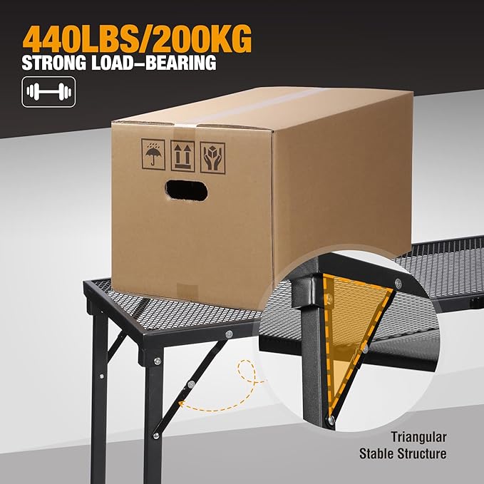 REDCAMP 55 Inch Outdoor Bar Table, Folding Paito Bar Height Hot Tub Table with Waterproof Mesh Top for Balcony, Garden, Poolside, Indoor, Rectangle Black