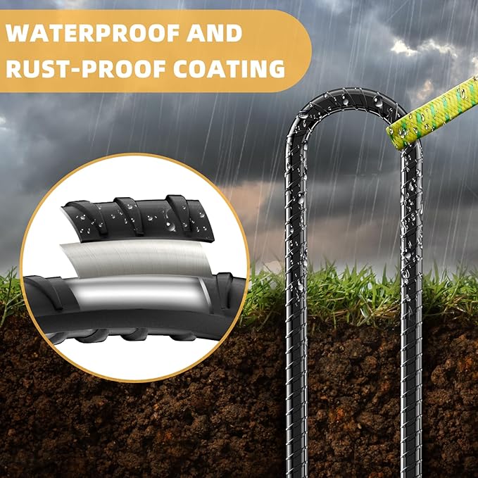 12inch Rebar Stakes, 8 Pack U Hook Ground Anchors, Heavy Duty Rust Proof Coated Steel Ground Stakes Ground Anchors, Garden Stake Metal Stake Tent Stake Trampoline Anchors Trampoline (Black)