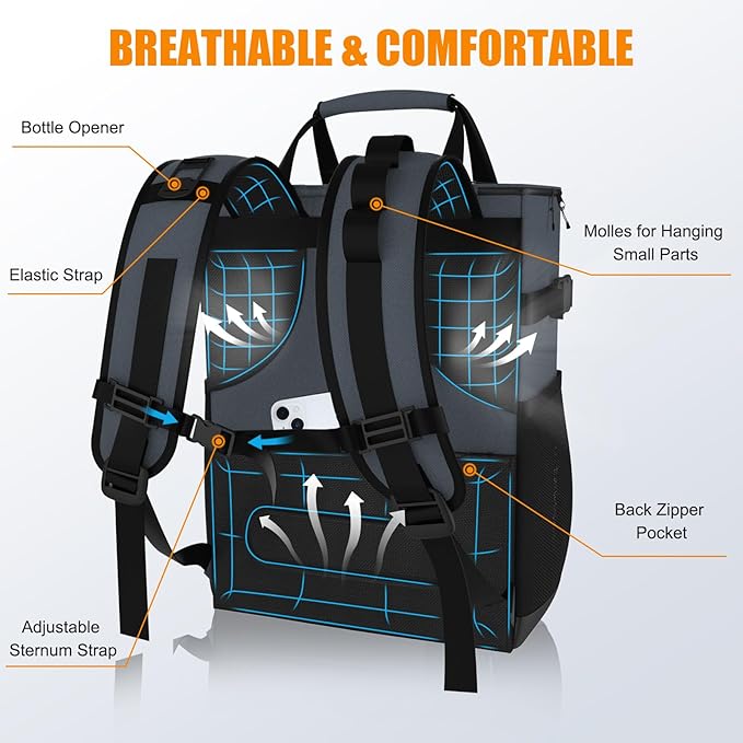 Cooler Backpack, AYAMAYA 24 Cans Insulated Lunch Backpack Cooler Leakproof, Keeps Hot/Cold for Up to 16 Hours, Lightweight Waterproof Beach Travel Camping Cooler Bag for Men and Women