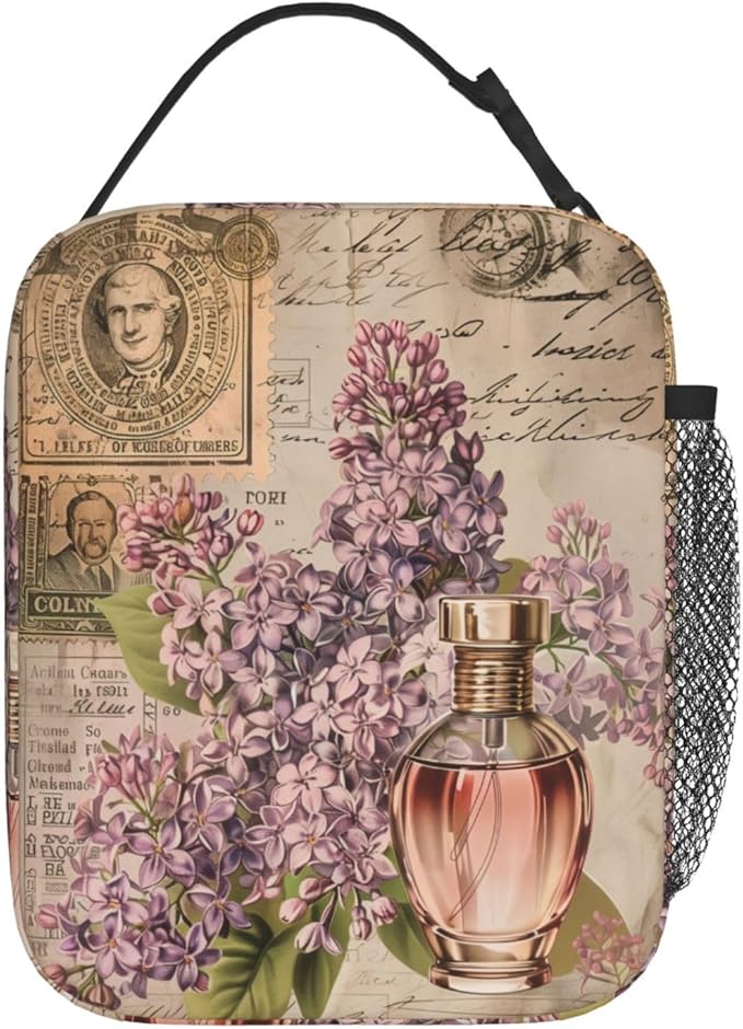 Reusable Lavender Lunch Box for Kids Girls Boys Women Adult, Insulated Vintage Floral Lilac Lunch Bag,Polyester Cooler Flower Handbags Case for School Picnic Work Travel Beach or Hiking