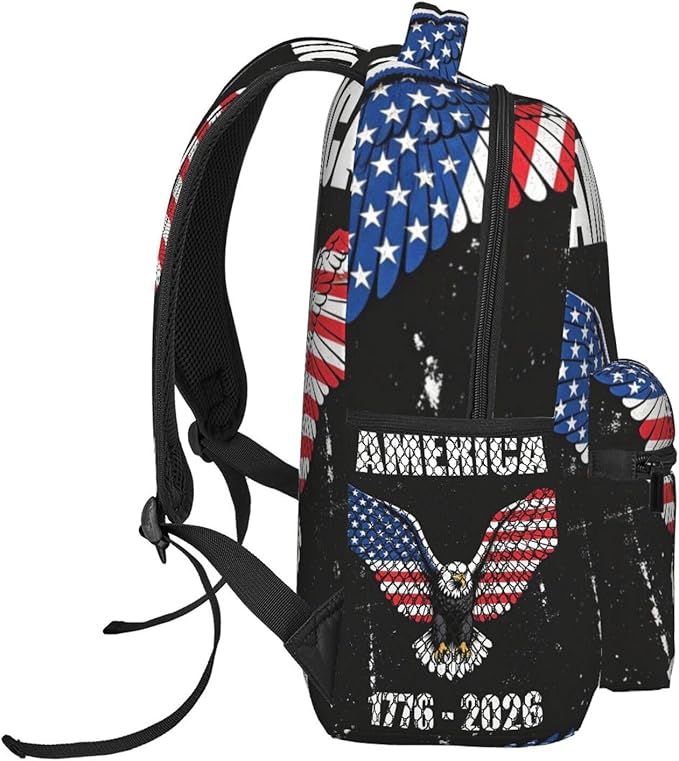 Men Women Lightweight 250th Anniversary 1776-2026 Patriotic Eagle Art Backpack Large Capacity Bookbag With Smooth Zippers for Gym Business Running