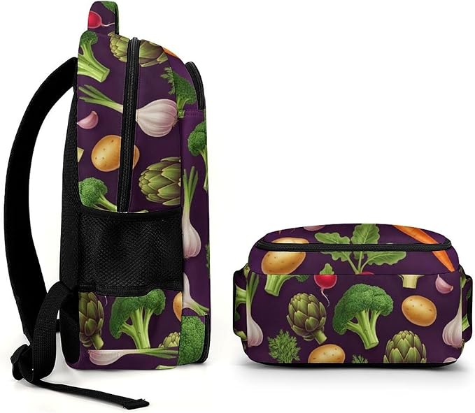 Water Resistant Travel Daypack Vegetable Vegan Farmers Market, Lightweight Laptop Backpack with Water Bottle Pockets for Men Women College Work